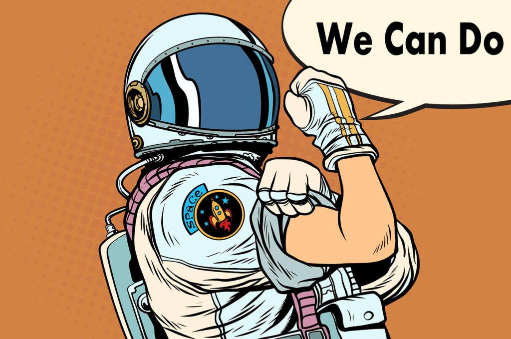 Illustration rétro d’un astronaute levant le bras