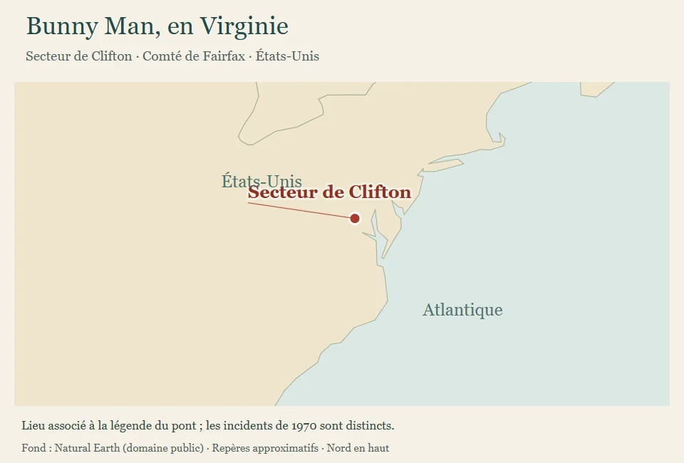 Carte de la côte est des États-Unis situant le secteur de Clifton, en Virginie.