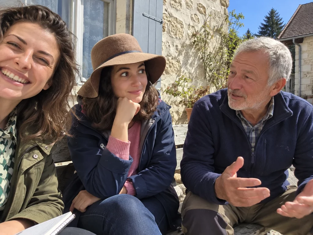 Claire discute sur un banc, selfie de Solène