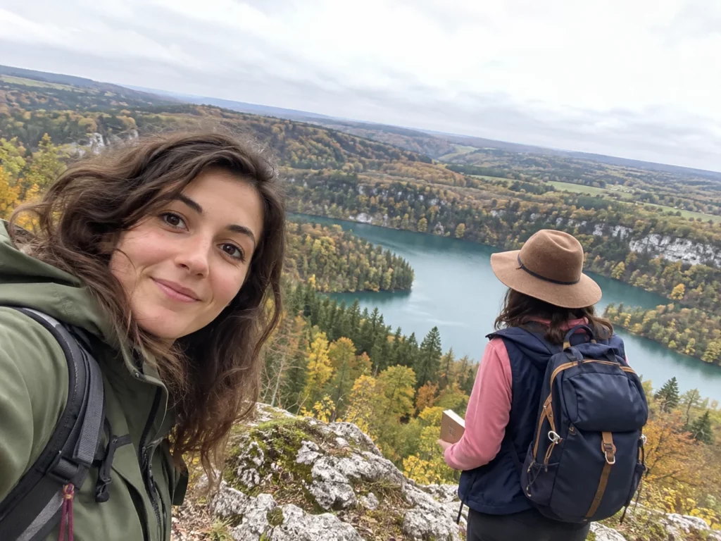 Claire devant un lac, selfie de Solène