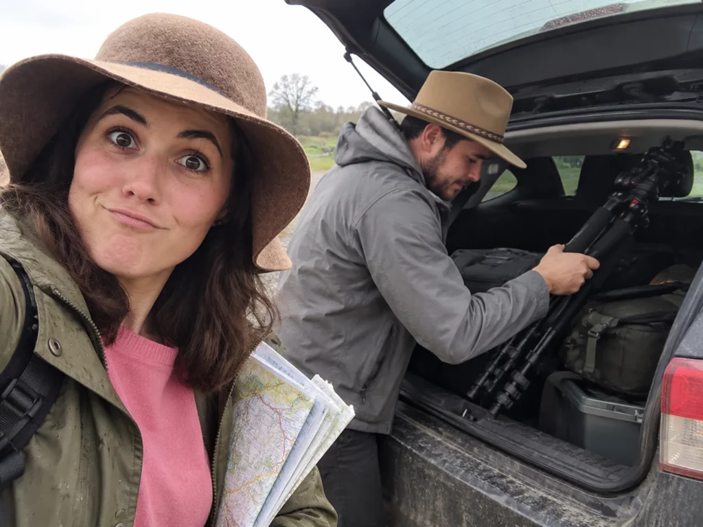 Claire et Mathis chargent le matériel dans la voiture