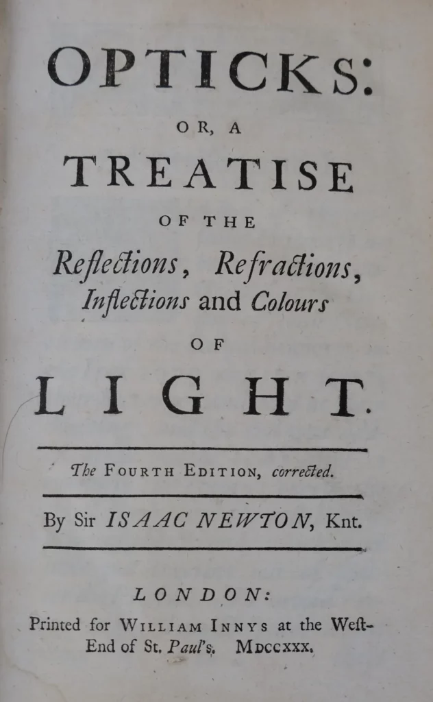 Opticks de Newton, page de titre d’une édition de 1730