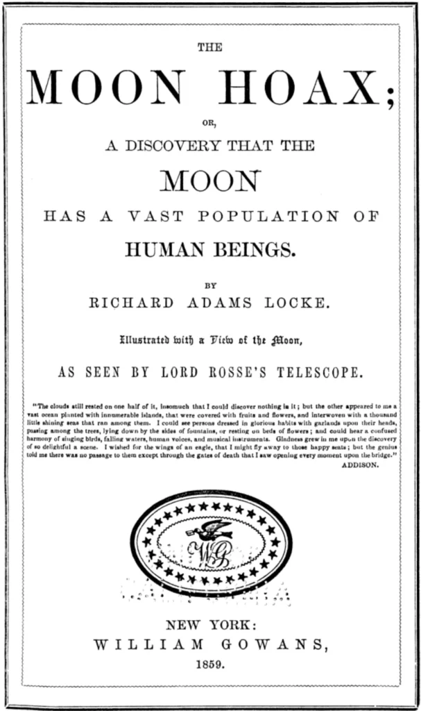 Page de titre de The Moon Hoax, réédition de 1859
