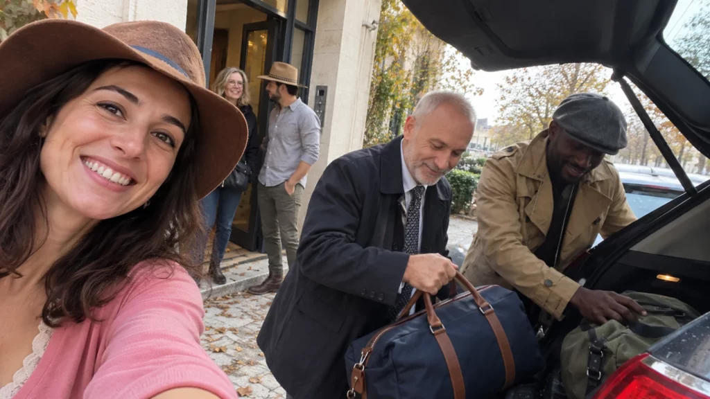 Départ d’Yvan et Jean-Rémi, selfie de Claire